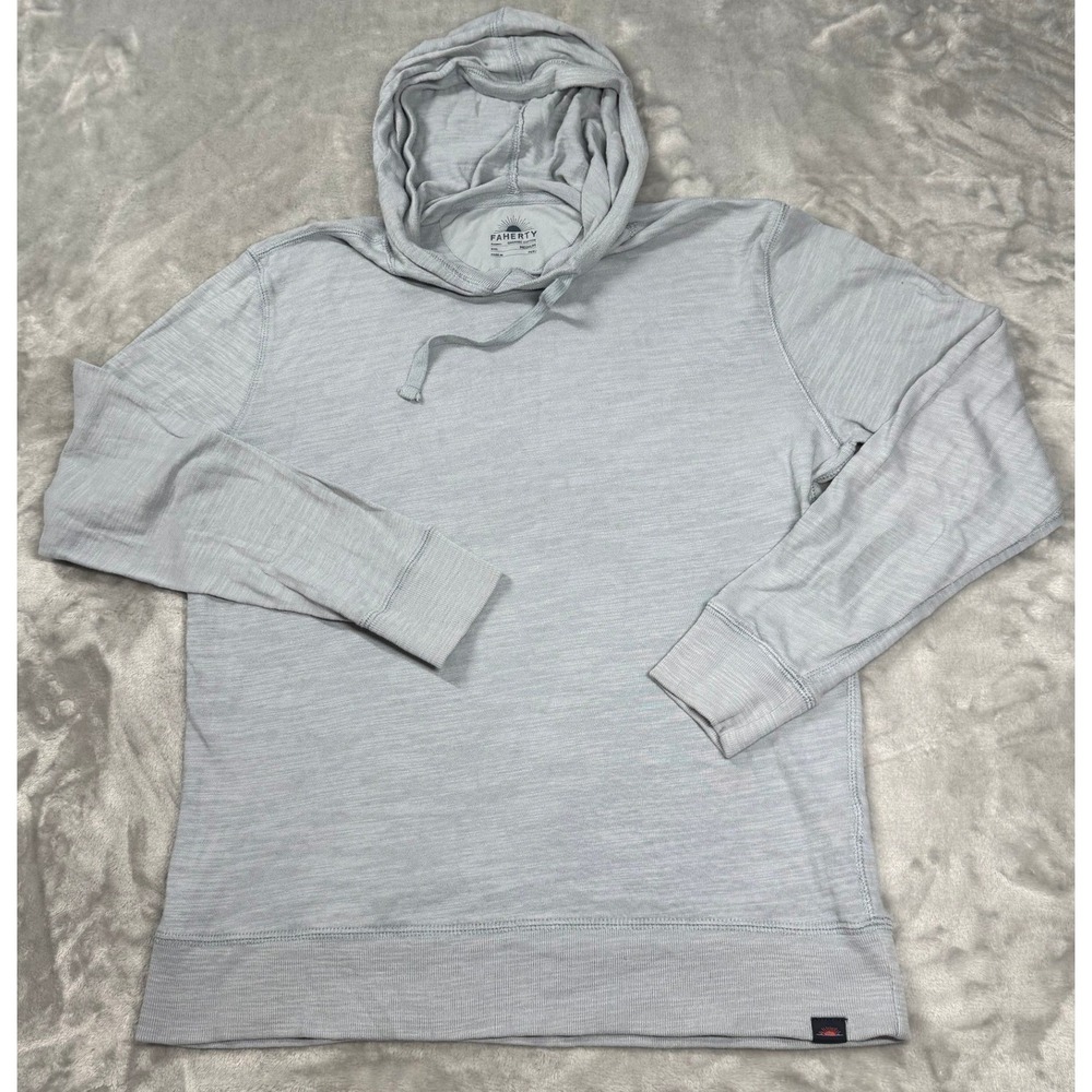 Faherty Men's Sunwashed Organic Cotton Slub Hoodie Medium Gray Preppy Gorpcore